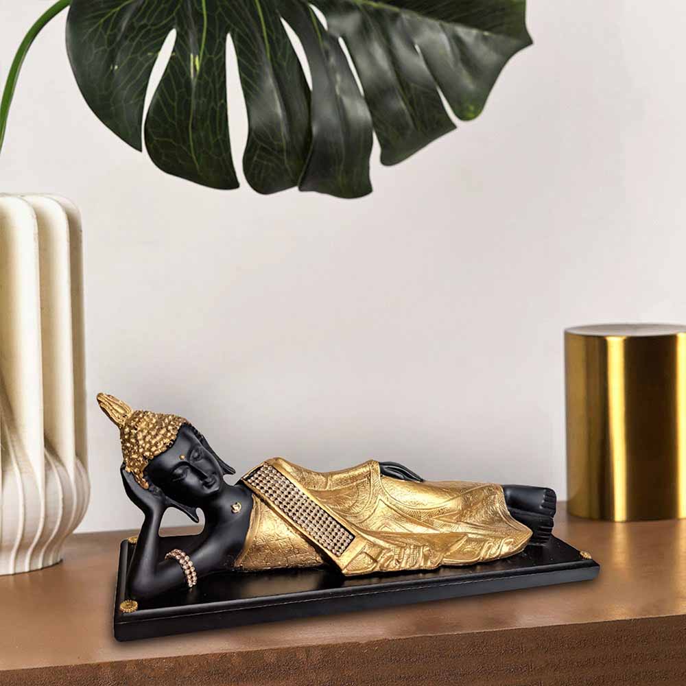 Sleeping Buddha Statue With Black Tray For Home